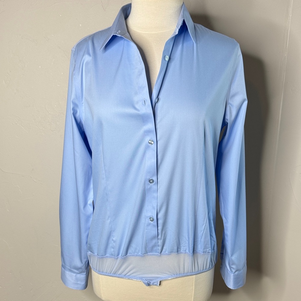 Light Blue Women's Button-Front Bodysuit Top